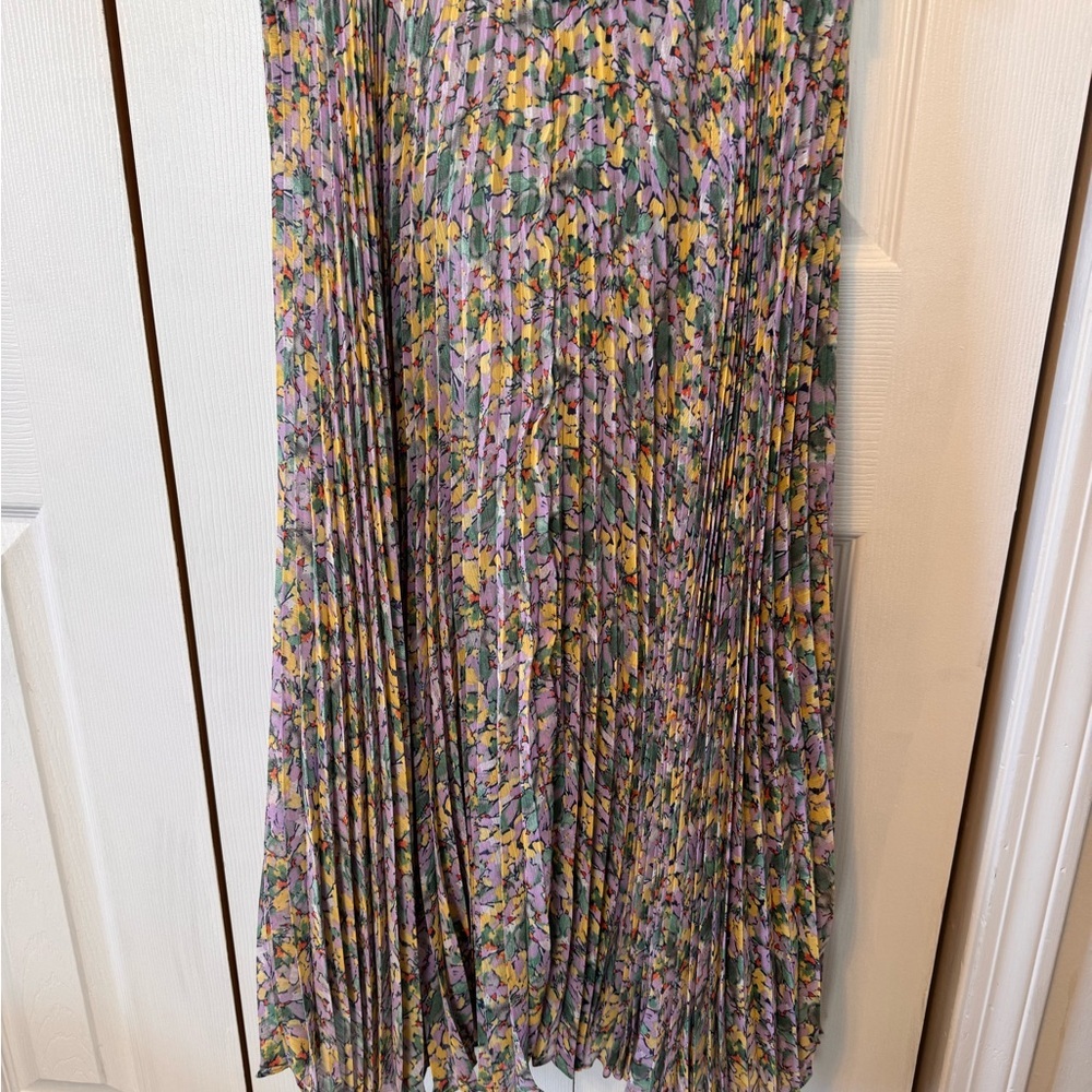 Banana Republic Sleeveless Floral Ruffle Pleated Midi Dress Sz XS Deep VNeck NWT - Picture 9 of 12